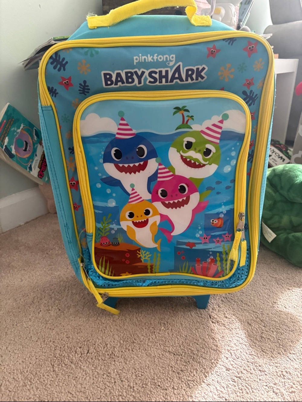 Baby Shark Kids Rolling Suitcase - Blue & Yellow